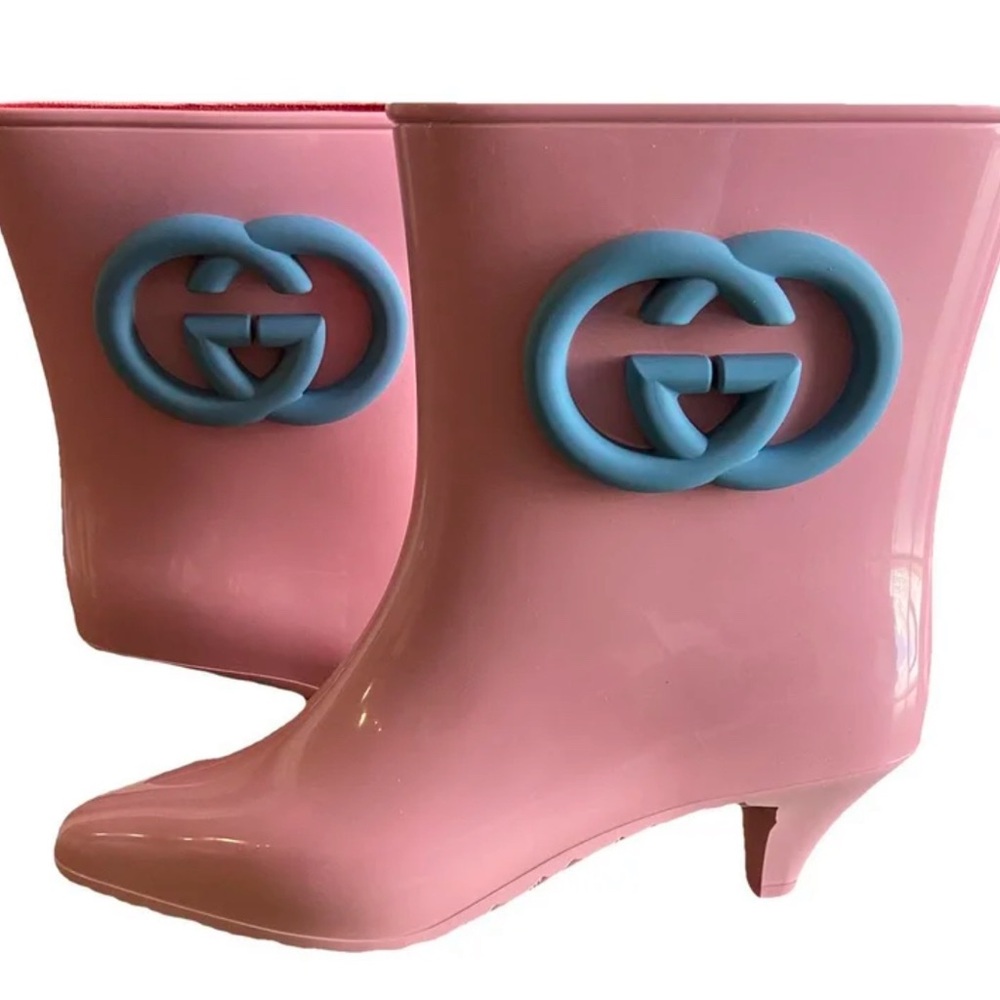 Gucci Pink and Blue Rubber Boots